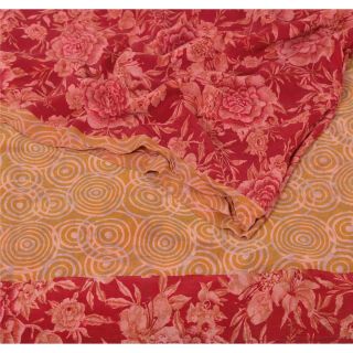 Sanskriti Vintage Dark Red Saree Pure Crepe Silk Printed Sari Craft Soft Fabric 2