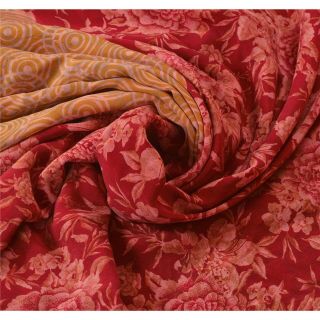 Sanskriti Vintage Dark Red Saree Pure Crepe Silk Printed Sari Craft Soft Fabric 4