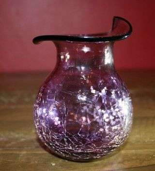 Vintage Blenko Hand Blown Amethyst Crackle Glass Vase
