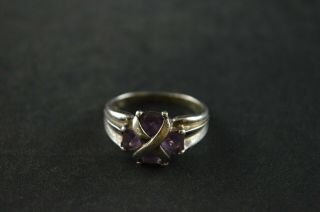 Vintage Sterling Silver Etched Purple Stone Dome Ring - 4g