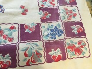Vintage Rect.  Fruit Printed Tablecloth Purple Blue Hot Pink Berry Cherry 52 x 62 2