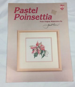 Vintage 80s Pastel Poinsettia Cross Stitch Pattern Green Apple Inc Janet Powers
