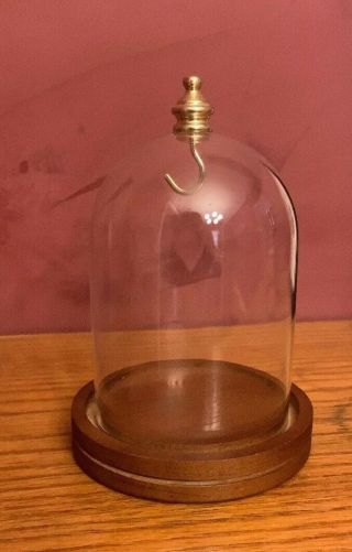 3 " X 4 " Glass Display Dome 4 " Wood Base Pocket Watch Collectible Vintage