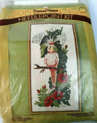 Vintage 1974 Crewel Needlepoint Kit By Pauline Denham Cockatoo Parrot Wpl2271