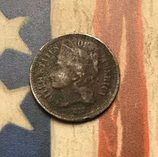 1872 3c Three Cent Nickel Piece Vintage Us Copper Coin Fh80 Better Date