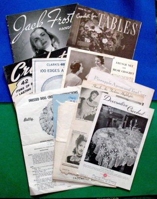 Vtg Crochet Pattern Booklets 12 Items 1923 - 1950s Clothing,  Edgings,  Fascinator