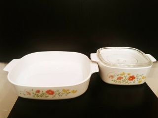 2 Vintage Corning Ware Casserole Dishes Spice Of Life 1 1/2 Qt And 10x10x2 In
