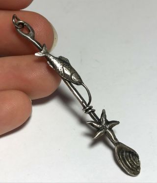 Vtg Sterling Silver Miniature Snuff Spoon Hippie Pendant Necklace Charm