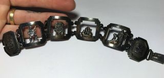 Vintage Large 900 Silver Ornate Peru Engraved Panel Wide Hinged Bangle Bracelet