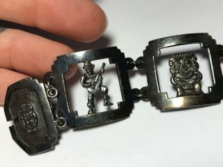 Vintage LARGE 900 Silver Ornate Peru Engraved Panel Wide Hinged Bangle Bracelet 2
