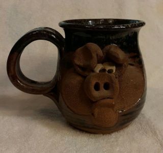 Vintage Stoneware Pottery 3d Ugly Funny Face Pig Coffee Cup Mug