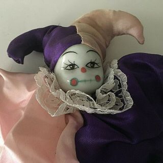 Vtg Halloween Clown Ceramic Porcelain Head/limbs Cloth Body 7 " Collectibles B1 - 14