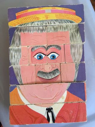 Vintage Playskool Captain Kangaroo Wooden Puzzle 4 Sided Blocks - Makes 4 Faces