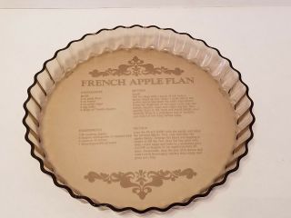 Vintage Arcopal France Large Smoked Brown Glass Fluted Flan Recipe Dish