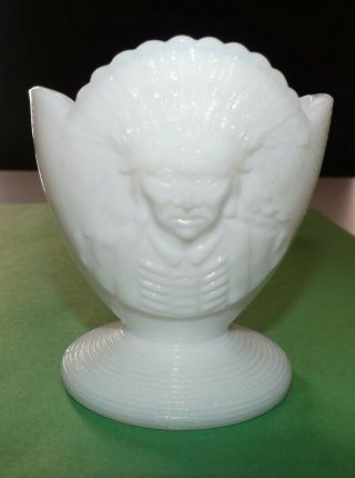Vintage Kemple (marked K) Milk Glass Indian Chief Head Toothpick Match Holder