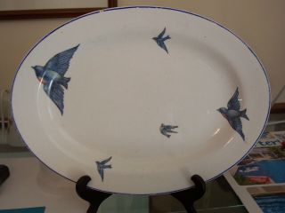 Vintage Bluebird China Kt&k Large Platter Blue Bird Pottery