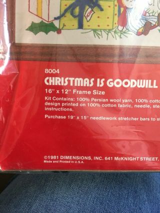 Dimensions Crewel Christmas Is Goodwill Terrie Lee Steinmeyer 1981 Vintage 2