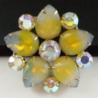 Lovely Vintage Yellow Givre & Ab Rhinestone Flower Pin Brooch