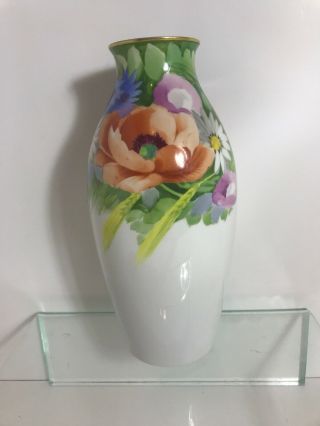 Vintage Porcelain Ceramic Vase With Colorful Flower Pattern 9”