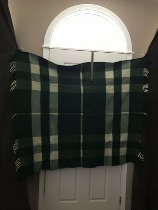 Vtg Horner Wool Blanket Green Plaid Checker Pattern Throw Blanket Flaws 2