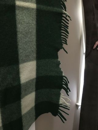 Vtg Horner Wool Blanket Green Plaid Checker Pattern Throw Blanket Flaws 3