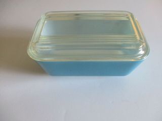 Vtg.  Pyrex Refrigerator Dish Turquoise W/clear Lid 502 - B Deep Color Oblong Guc