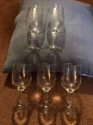 A Set Of 6 Vintage Wine Glasses Etched W/sailing Ship Pattern