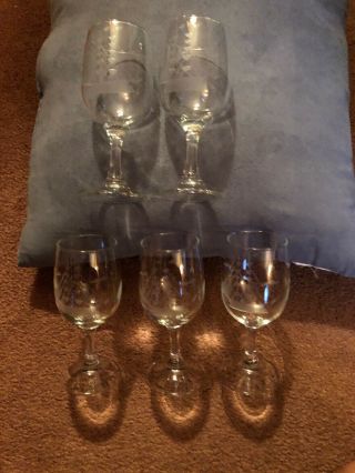 A Set Of 6 Vintage Wine Glasses Etched W/Sailing Ship Pattern 2