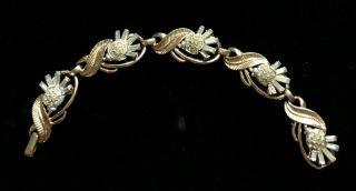 Vtg Trifari Gold Tone Rhinestone Floral Bracelet Signed 7 " Small Repair M005
