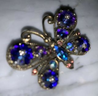 Vintage Weiss Shades Of Blue Rhinestone Figural Butterfly Brooch