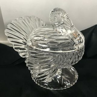 Vintage L.  E.  Smith Clear Glass Turkey Covered Candy Dish Mid Century