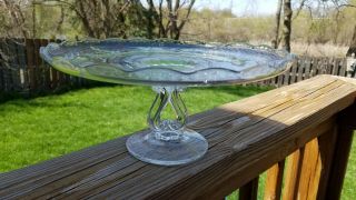 Vintage Clear Pressed Glass Cake Plate Stand With Floral Design