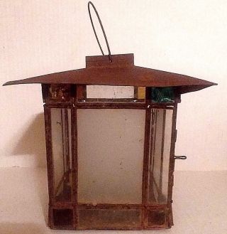 Vintage Lantern With Hand Blown Glass Panes Rustic Lantern 11 " Height