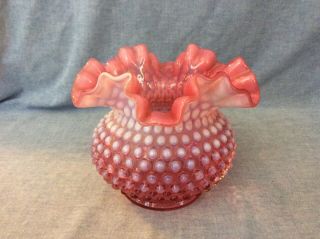 Vintage Fenton Cranberry Opalescent Hobnail Double Ruffle Top Vase