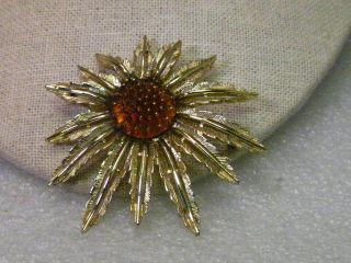 Vintage Gold Tone Sarah Coventry Sunflower Brooch Pendant Combination 2