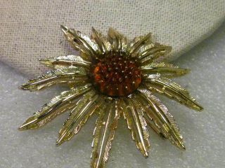Vintage Gold Tone Sarah Coventry Sunflower Brooch Pendant Combination 4