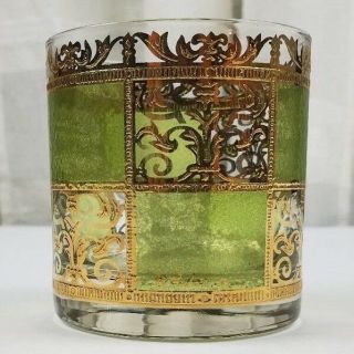 Vintage Mid - Century Culver Prado Green Old - Fashioned Cocktail Glass
