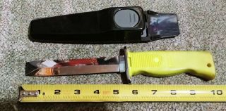 Vintage Scuba Dive Knife Yellow Handle Stainless Steel Made In Taiwan
