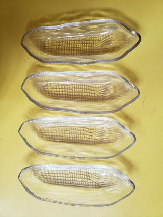 Set Of 4 Vintage Corn On The Cob Trays Glass