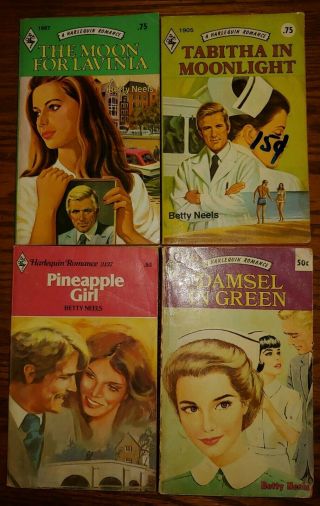 4 Harlequin Romance Paperback Betty Neels Damsel In Green Pineapple Girl Vintage