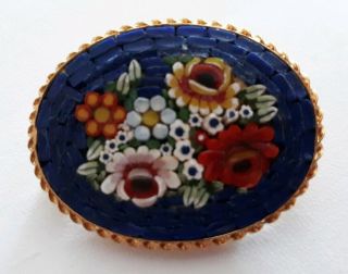 Vintage Italy Gold Tone Micro Mosaic Flowers Brooch Pin