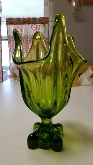 Vintage Mcm Green Stretch Pedestal Vase Swing Swung Stem Vase Viking Fenton