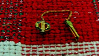 Art Deco Vintage Gold Tone Beta Sigma Phi Sorority Pin And Torch W Seed Pearls