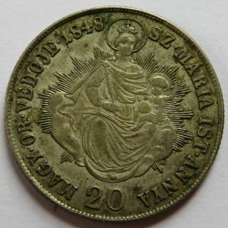 1848 Hungary 20 Krajcar Silver Coin,  Vintage Better Grade (281307b)
