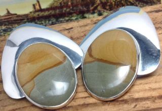 Vintage Sterling Silver Jasper Gemstone Earrings 24.  4g.  (e24)