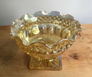 Vintage Iridescent Gold Scalloped Edge Carnival Glass Small Pedestal Bowl