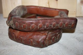 Vintage Leather Covered Brown Laced Stirrups,  Western Decor