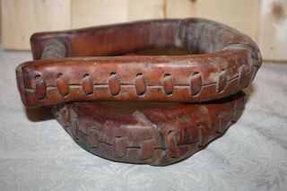 Vintage Leather Covered Brown Laced Stirrups,  Western Decor 2