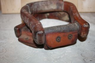 Vintage Leather Covered Brown Laced Stirrups,  Western Decor 4