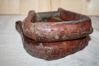 Vintage Leather Covered Brown Laced Stirrups,  Western Decor 5